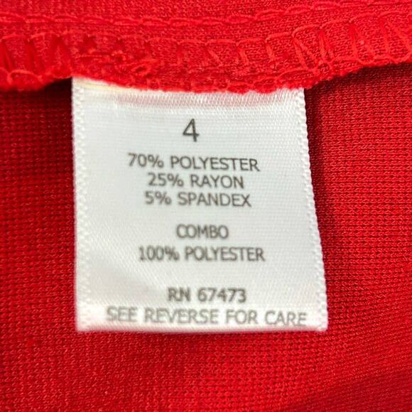 Taylor Ponte Red Knit Stretch Zip 3/4 Sleeve Sheath 4 Dress Classic Minimalist - Picture 7 of 7